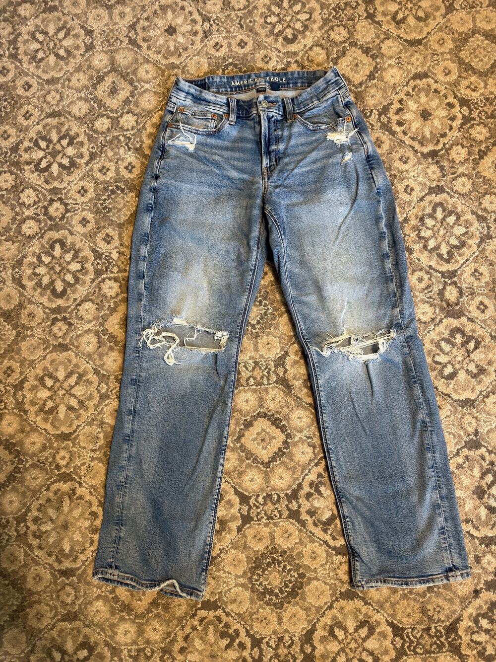 American Eagle Curvy Straight Jeans Women’s 6 Regular Distressed Stretch Blue